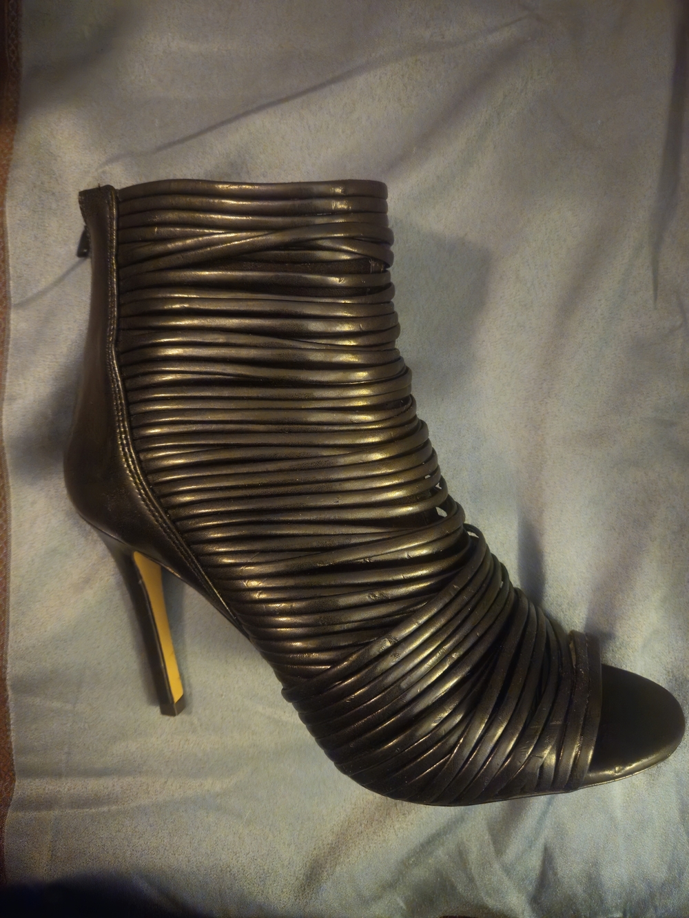BCBGeneration Black Multi-Strap Peep-Toe Heeled Sandals - Picture 4 of 5